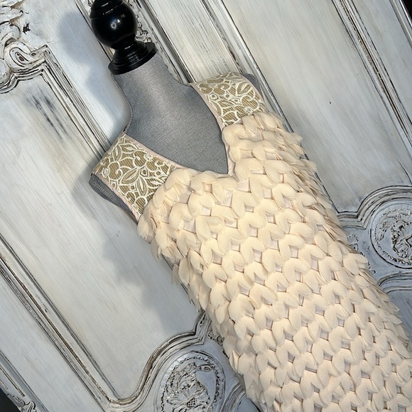 Champagne & Strawberry Sleeveless V Neck 3D Blush and Lace Statement Dress S/8P - Picture 2 of 14